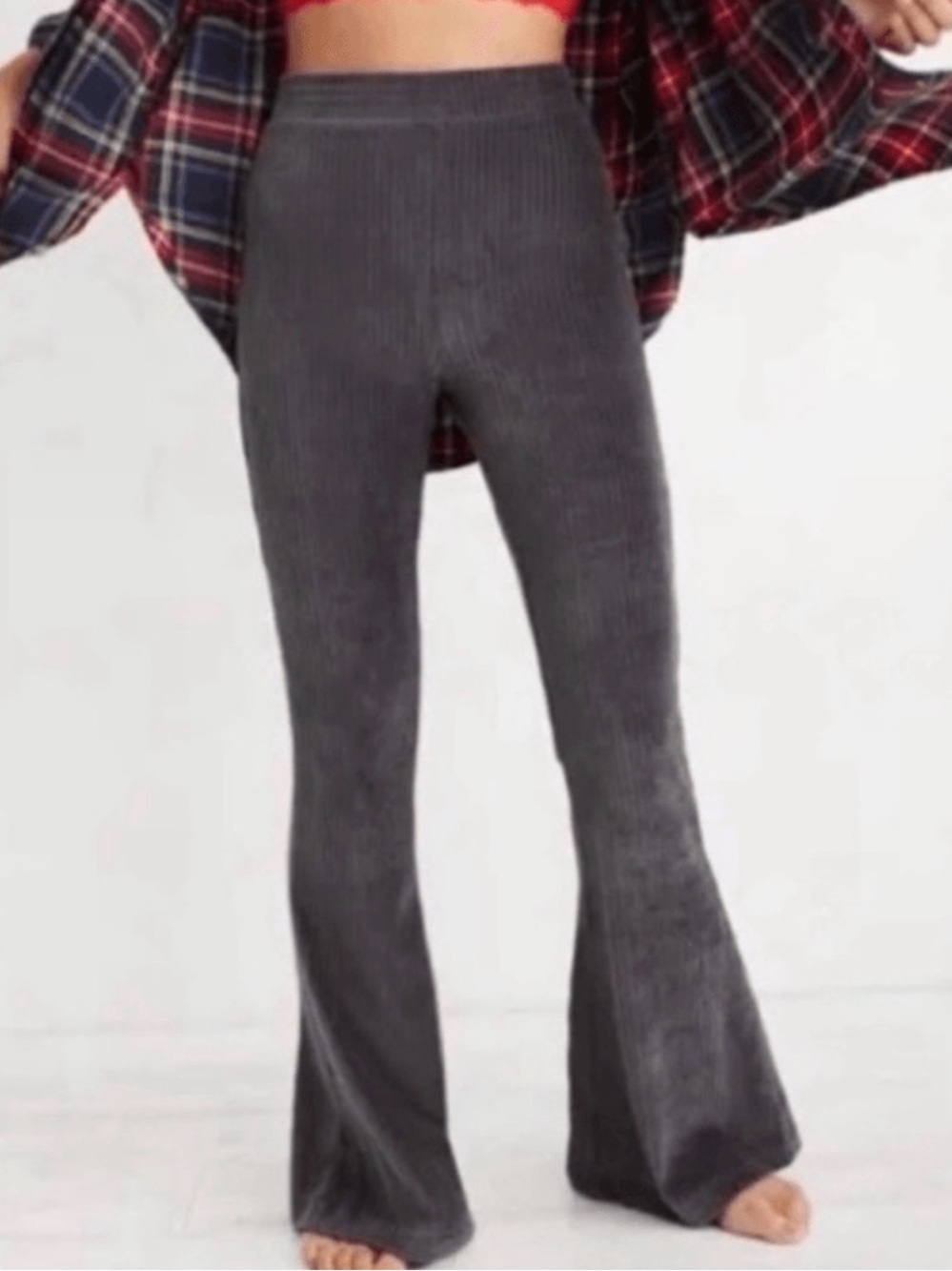 NWT aerie Groove On Velour High Waisted  Ribbed Flare Pants